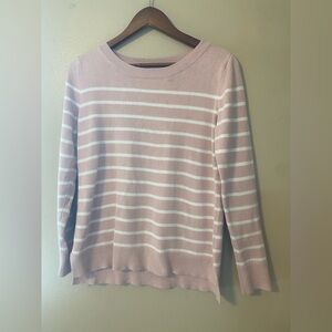 Pink and White Striped Crewneck Sweater H&M style Liz Claiborne